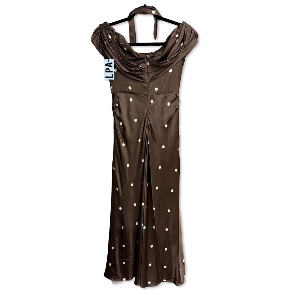 LPA Luisa Midi Dress Brown & CreamPolka Dot satin Revolve NWT XS - Picture 9 of 11